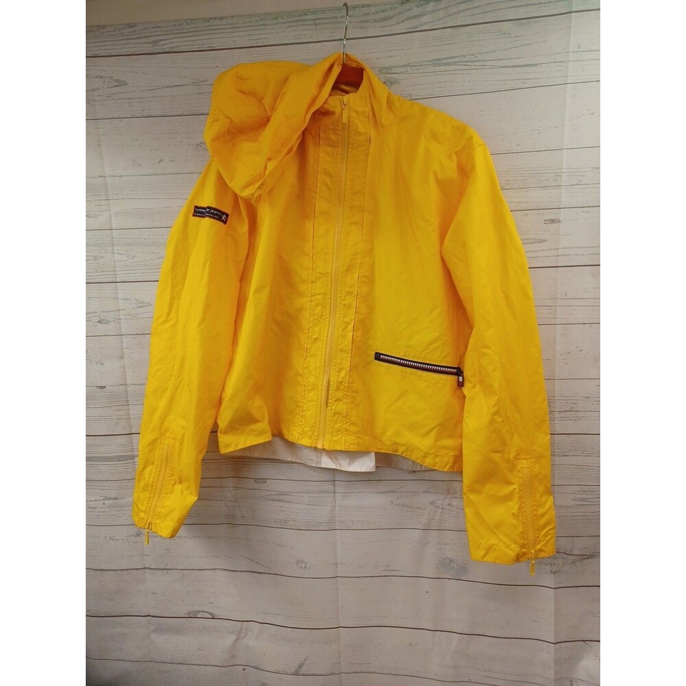 Vtg Tommy Hilfiger Yellow Jacket Y2K Star bell Windbreaker Raincoat Sz L